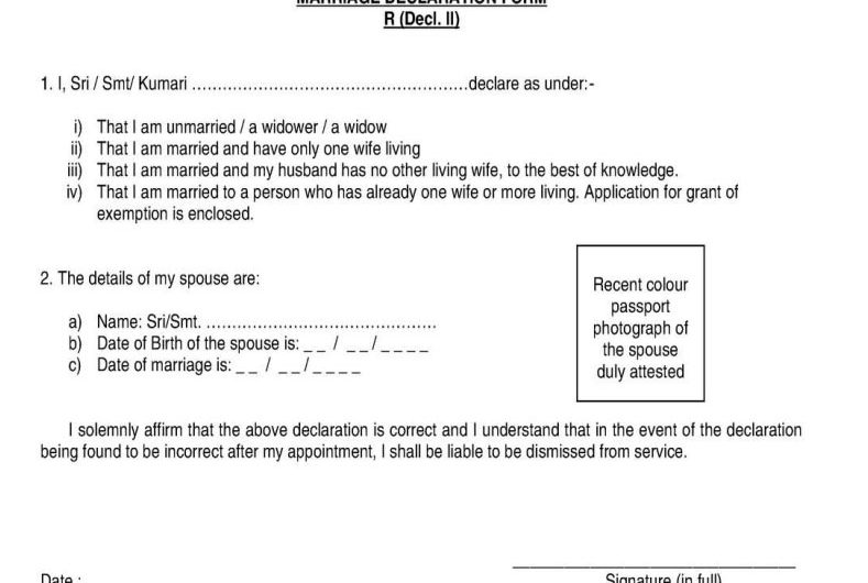 Marriage Declaration form for Court Exam 2022